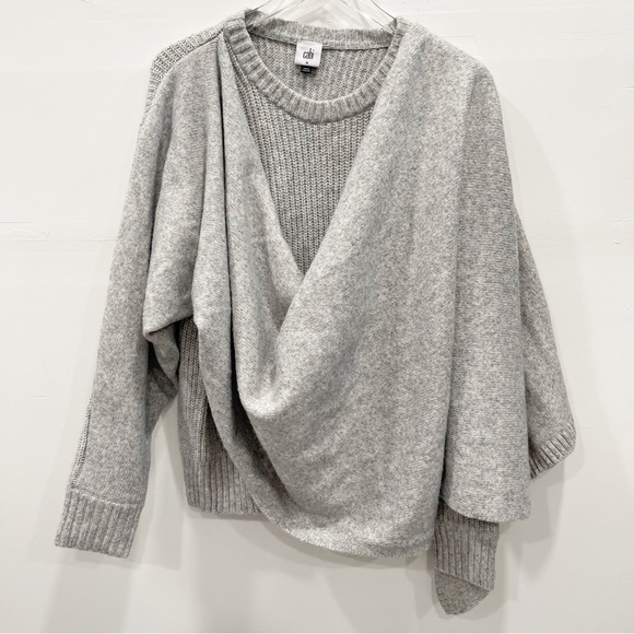 Cabi Wrap Pullover Knit Sweater Fall 2022 Grey Cotton Blend - Picture 1 of 12